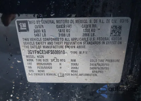 2015 Cadillac Srx Performance Collection from USA, damaged, VIN 3GYFNCE34FS608910